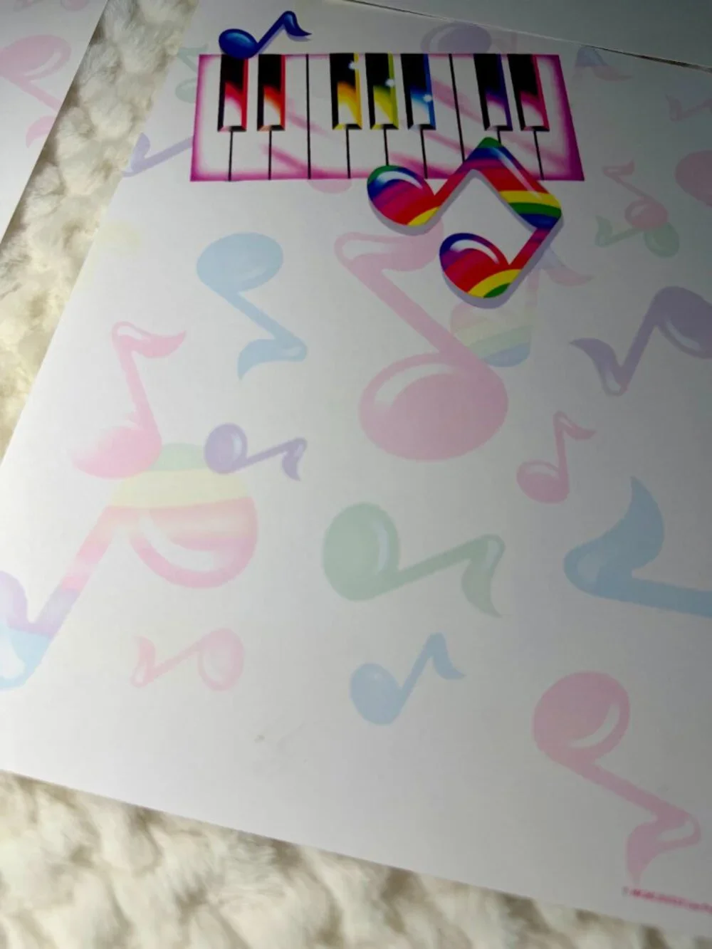 Vintage Lisa Frank Piano Music Notes Stationary Set -Pen still writes! Purple In